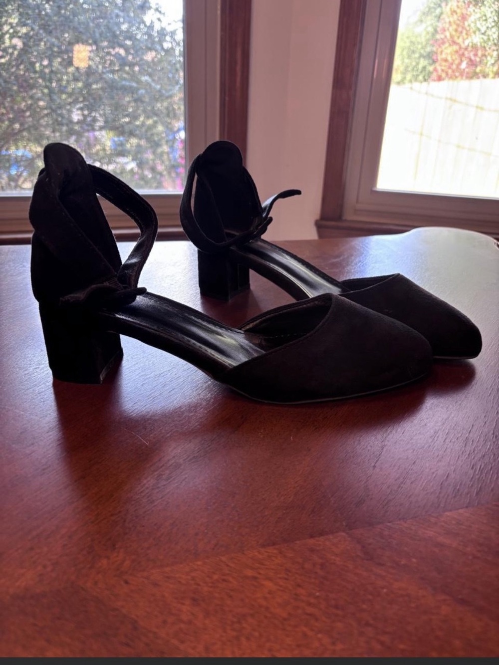 Black Suede Ankle Strap Heels